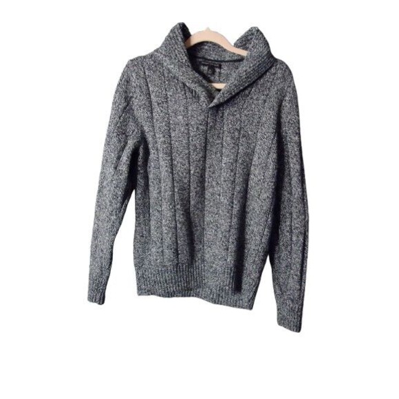 Banana Republic Sweaters - Banana Republic Shawl Collar Sweater Womens Medium Black White Mix Ribbed